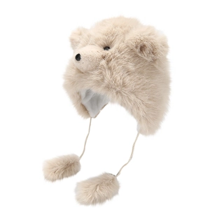 Chapeau trappeur ours polaire en fausse fourrure avec cache-oreilles et pompons