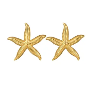 Seestern Ohrstecker 18K Vergoldet Edelstahl Textur Meer Ozean Thema Strand Schmuck Für Frauen