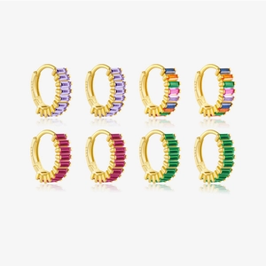 925 Sterling Silver Zirconia Hoop Earrings For Women 18K Gold Plated Inlaid Rectangular Cut Colorful Zirconia Jewelry Gift