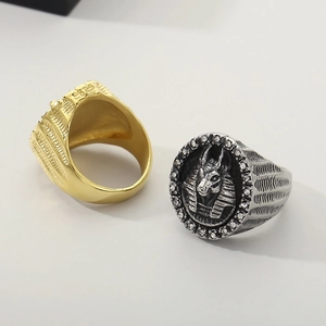 Vintage Egyptian Sphinx ring in gold and silver finish with sparkling zircon accents