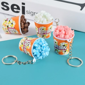 Creative realistic popcorn bucket keychains in four colors with metallic ring