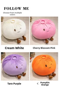 Detailed plush dumpling pillows in white, pink, purple, and orange soft velvet colors