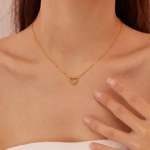 Parure De Bijoux Coeur Acier Inoxydable Pendentif Coeur Perlé Collier Et Boucles D'oreilles Pour Femmes Couleur Or Mode