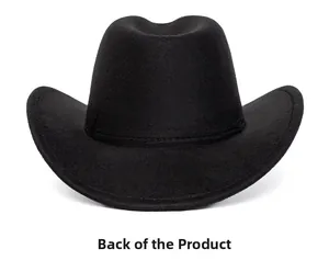 Back view of a classic black wide brim wool fedora hat with a clean felt texture