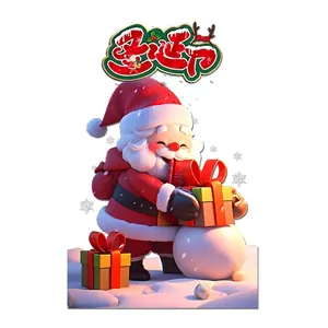 3D Santa Claus festive window sticker with gift boxes for Christmas decorations