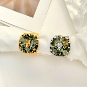 Adjustable retro square turquoise rings in gold and silver finish for women