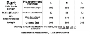 Size chart and washing instructions for linen cotton shirt and trousers set
