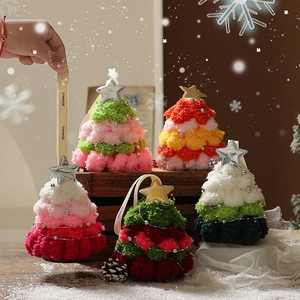 Plush Christmas tree hanging ornaments in various colors with stars and bead chains