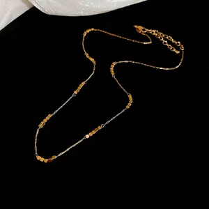 Minimalist gold beaded cube adjustable necklace with stainless steel square bead accents