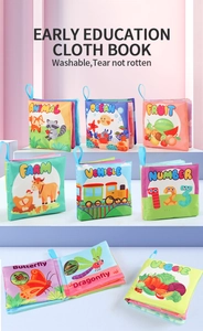 Close-up of washable and tear-resistant baby cloth books with multi-theme cognition sets