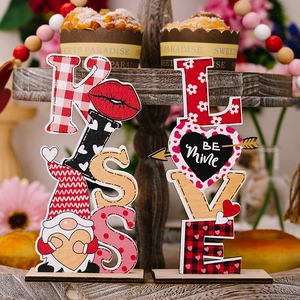 KISS and LOVE wooden tiered tray decor with gnome and heart for Valentine's Day party