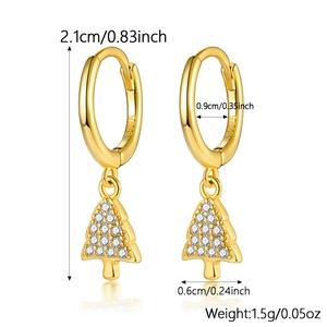 Detail shot of gold S925 sterling silver hoop earrings with sparkling Christmas tree charms