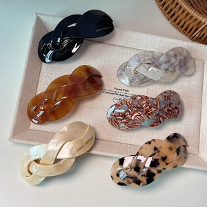 Handmade twisted acetate spring clips in six colors for French style ponytails
