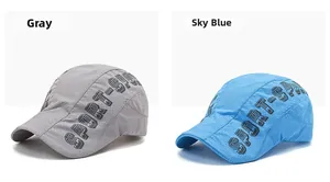 Close-up of quick-dry mesh fabric detail and SPORT print on outdoor sun caps