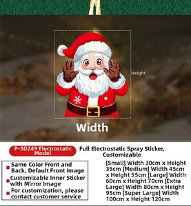Size chart for Christmas Santa static window stickers available in five dimensions