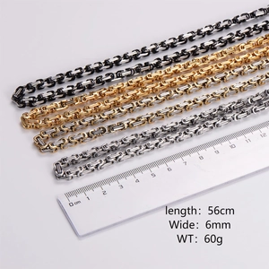 Luxury 6mm stainless steel Byzantine chain necklaces in gold, silver and black, 56cm length