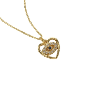 Elegant 14K gold plated necklace featuring a heart-shaped zircon devil eye pendant