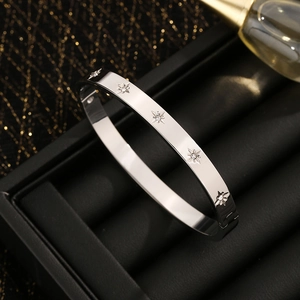 Titanium steel buckle bracelet with silver stars and zircon stones for women