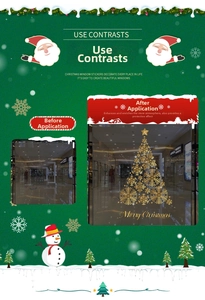 Golden snowflake Christmas tree glass sticker with Merry Christmas artistic lettering detail