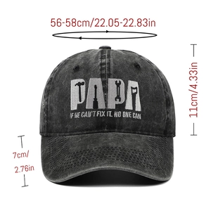 Washed grey cotton baseball cap with PAPA embroidery and adjustable 56-58cm fit