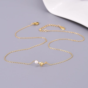 Dolphin Pendant Necklace 18K Gold Plated Stainless Steel With Freshwater Pearl Mini Whale Tiny Clavicle Chain For Women