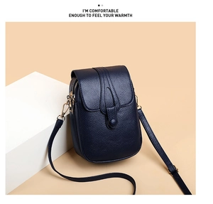 Navy blue lychee pattern crossbody phone bag with gold zipper and stylish shoulder strap