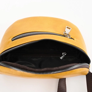 Minimalist yellow sporty crossbody chest bag with multi-zipper pockets and wide nylon strap