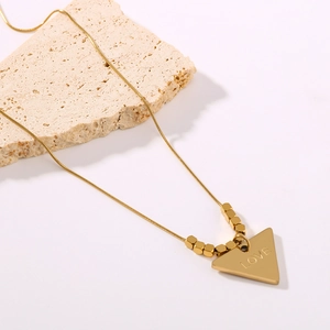 French style 18k gold plated stainless steel snake chain with triangle LOVE pendant