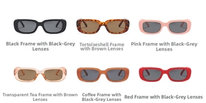Detailed grid showing colorful square frame kids sunglasses in resin finish