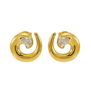 18K gold-plated stainless steel snake stud earrings with pear-cut zircon crystals