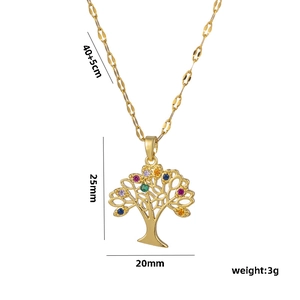 Golden Tree of Life necklace with colorful zircon stones and dimension markers