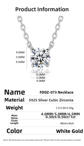 Detail view of S925 sterling silver solitaire necklace with various CZ stone sizes