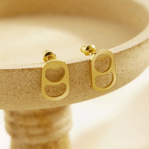 Modern gold soda tab earrings in titanium steel with a polished metallic mirror finish