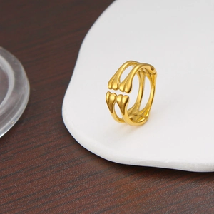 Minimalist double row joint style 18K gold stainless steel open ring for men and women