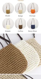 Detail view of woven textures and six color options for the casual straw crossbody bag