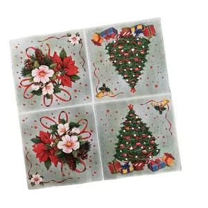 Christmas tree and poinsettia printed napkins 33cm square party disposable paper decor