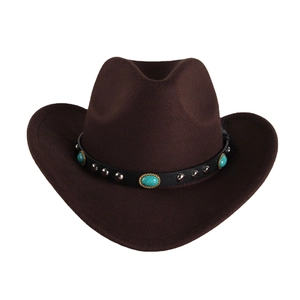 Vintage western cowboy hat in brown felt with turquoise studs and leather belt band