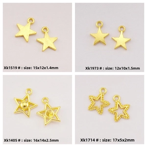 Detailed size chart for various golden alloy star pendants and jewelry DIY accessories