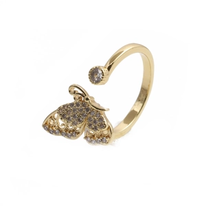 Retro butterfly open ring in gold finish with sparkling zircon stones for women