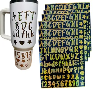 Glitter Holographic Vinyl Letter Number Stickers Waterproof Self Adhesive Decals For Scrapbooking Water Bottles DIY