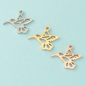 Three hummingbird charms in silver, gold, and rose gold with mirror polished finish