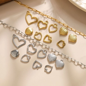 DIY 304 stainless steel geometric heart pendants and metal chains in gold and silver