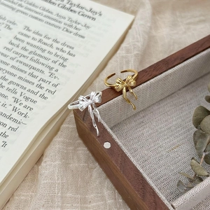 Elegant 925 sterling silver bow ribbon open rings in gold and silver finish