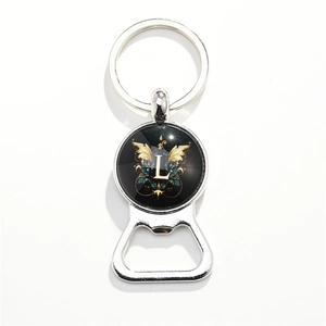 European luxury letter L keychain bottle opener with gold butterfly on white background