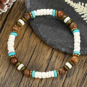 Boheems Houten Kralen Armband Voor Heren Turkoois Kokosnootschaal Handgemaakt Surfer Etnisch Polssieraad Geschenk