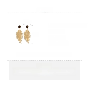 Detailed size specifications for golden leaf earrings with tiger eye stone and dimensions