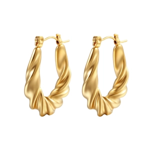 Boucles D'oreilles Créoles Torsadées Acier Inoxydable Plaqué Or 18K Forme U Géométrique Pour Femmes Style Ins