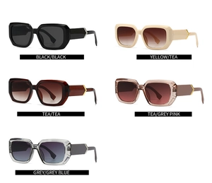 Detailed grid view showing five stylish square sunglasses in various trendy colors
