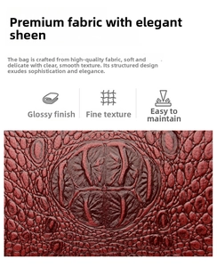 Detail of burgundy crocodile pattern leather with glossy finish and soft texture