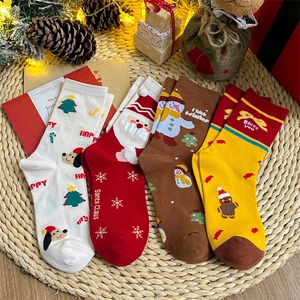 Christmas Mid-Calf Slouch Socks Cotton Blend Jacquard Cartoon Santa Snowman Patterns Warm Winter Holiday Gift Women Girls
